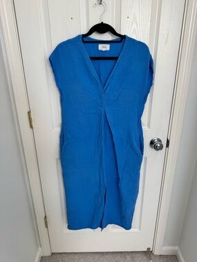 XiRENA Vibrant Blue Textured V-Neck Dress